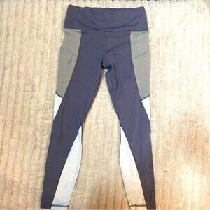 Athleta Up For Anything 7/8 Colorblock Leggings Tights Grey White - Small